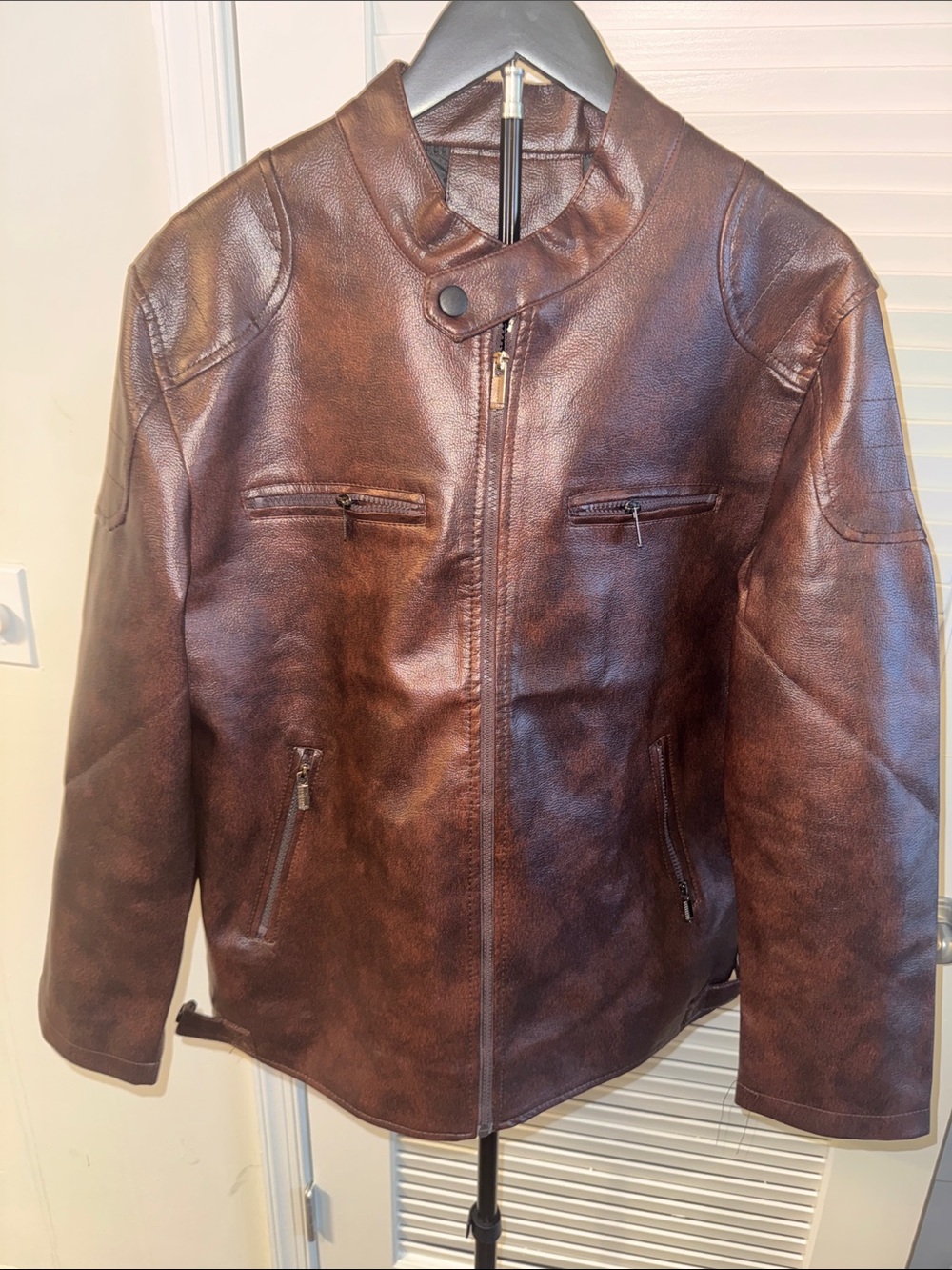 New! Brown Vegan Leather Zip-Front Jacket